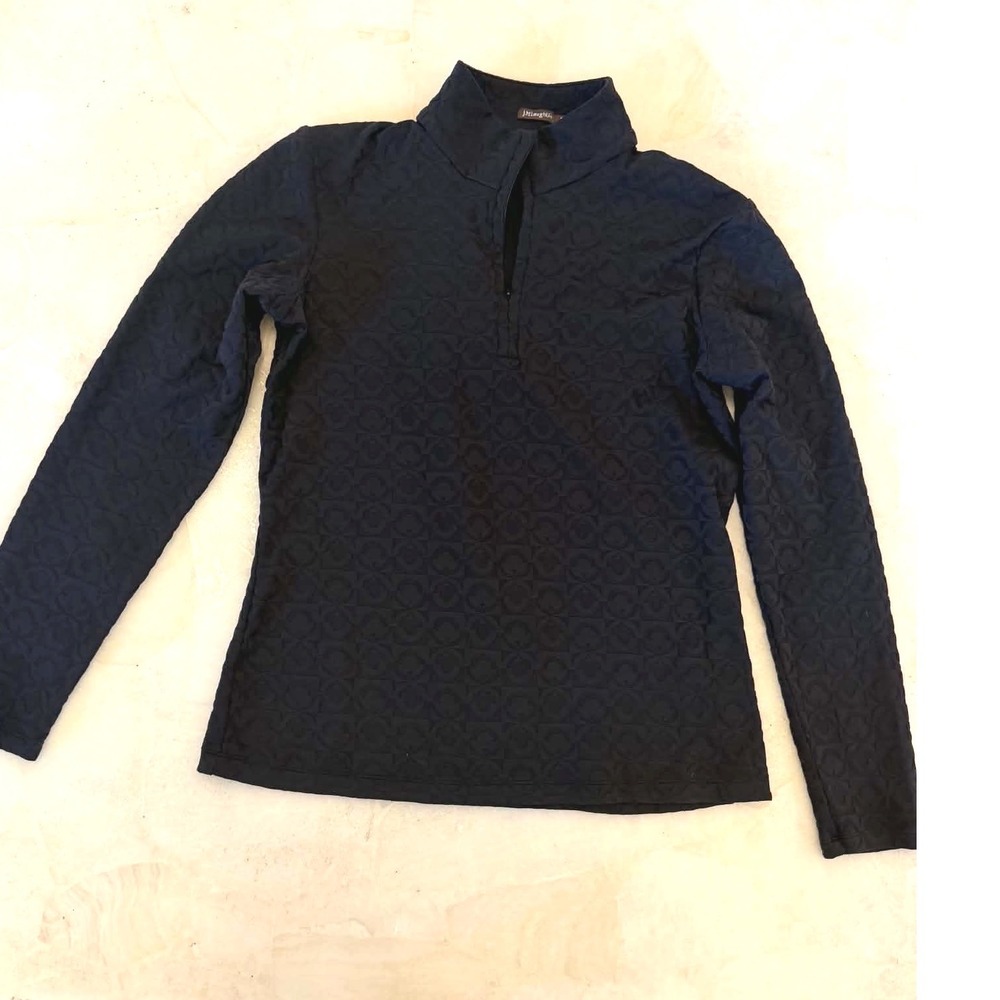 J.McLaughlin Navy Blue Geometric Quilted Quarter Zip Mock Neck Top Small